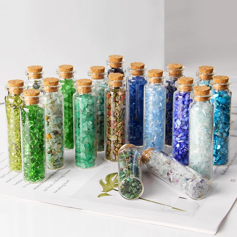 Natural Crystal Stone Mineral Gravel In Glass Wishing Bottle - Crystal Aura Co.