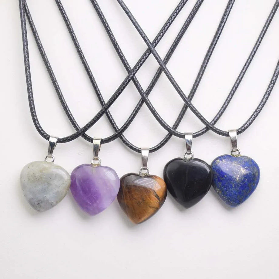 Natural Stone Crystal Heart Pendant & Necklace - Crystal Aura Co.