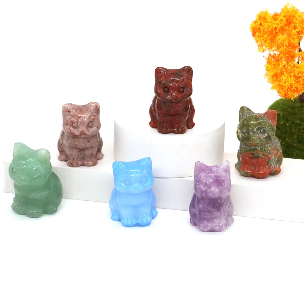 Lucky Cat Statue Natural Stone - Crystal Aura Co.