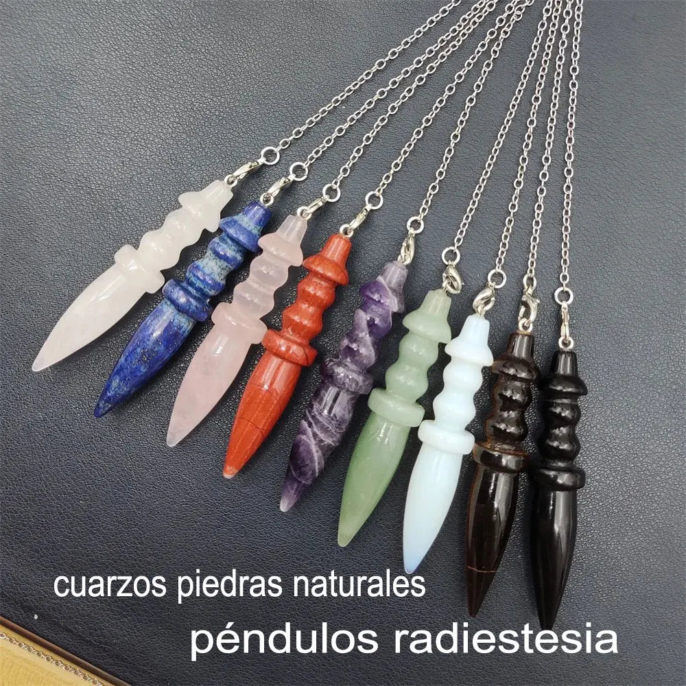 Natural Stone Pendant Egyptian Crystal Pendulum for Divination Dowsing Reiki Pink Clear Quartz Amethysts Black Onyx Pendulo X130 - Crystal Aura Co.