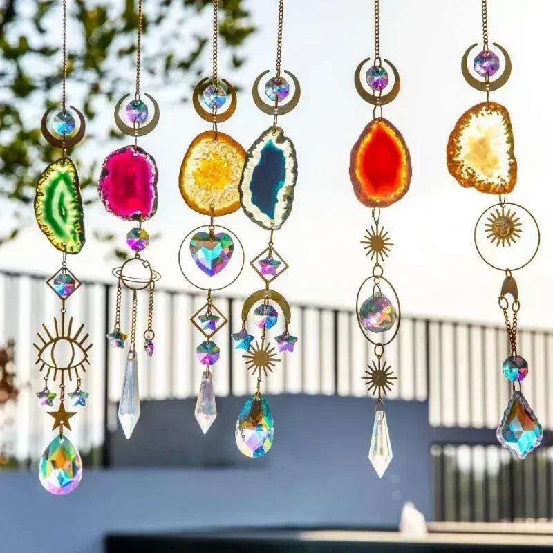 Hanging Crystals Prism Rainbow Sun Catcher With Stained Glass - Crystal Aura Co.