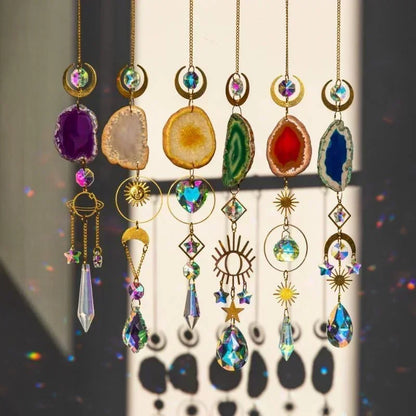 Hanging Crystals Prism Rainbow Sun Catcher With Stained Glass - Crystal Aura Co.