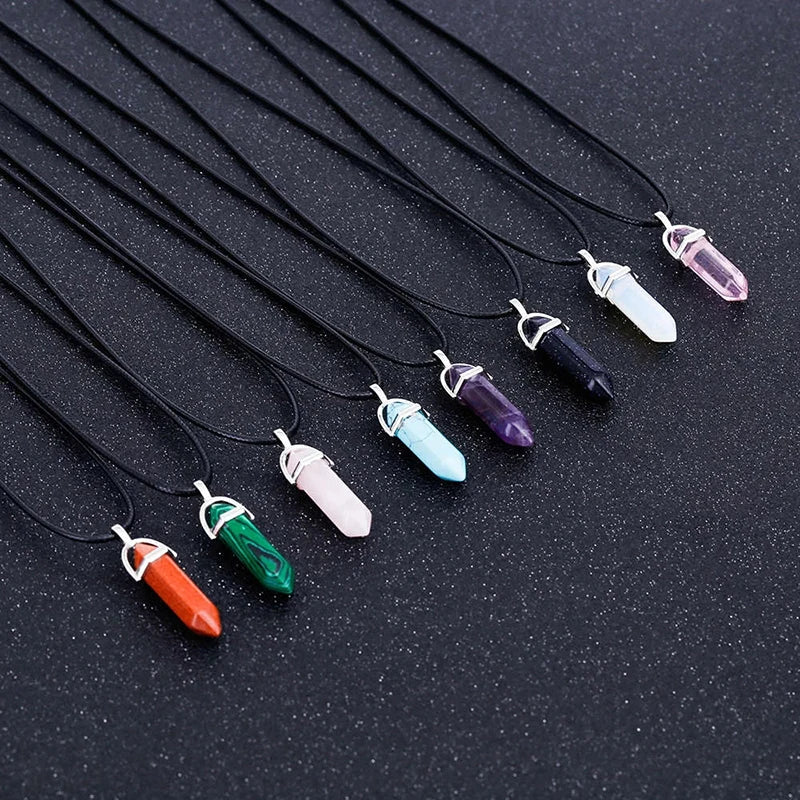 Natural Stone Crystal Hexagonal Column Pendant & Necklace - Crystal Aura Co.