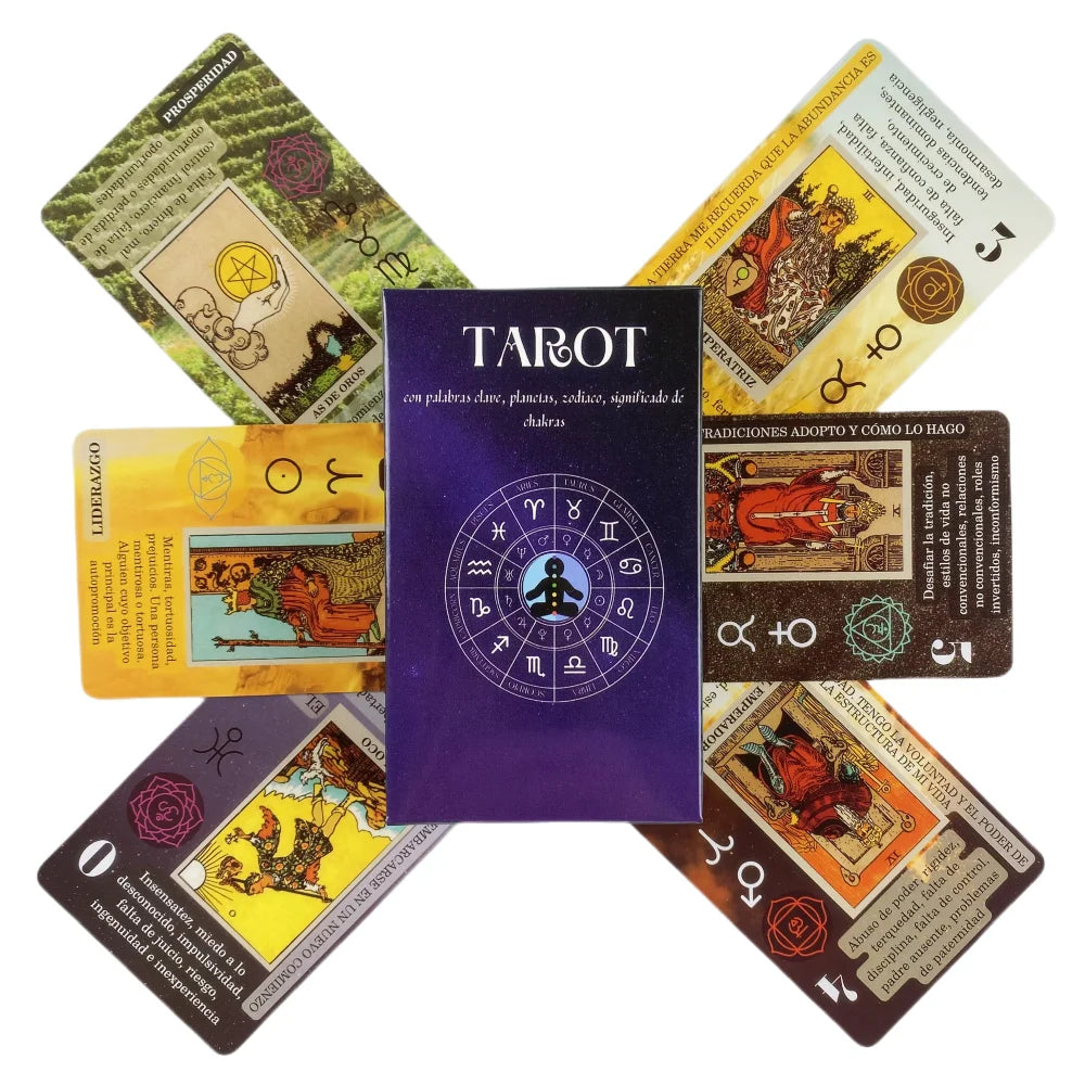 Meaning On Cards Version Tarot Deck -  Spanish & English - Crystal Aura Co.