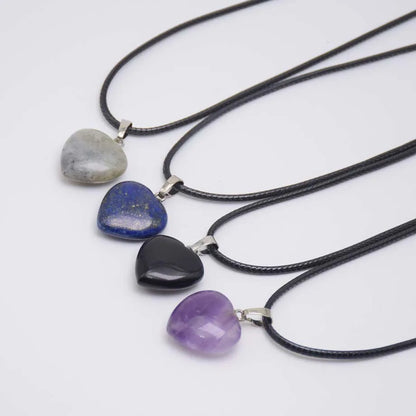 Natural Stone Crystal Heart Pendant & Necklace - Crystal Aura Co.