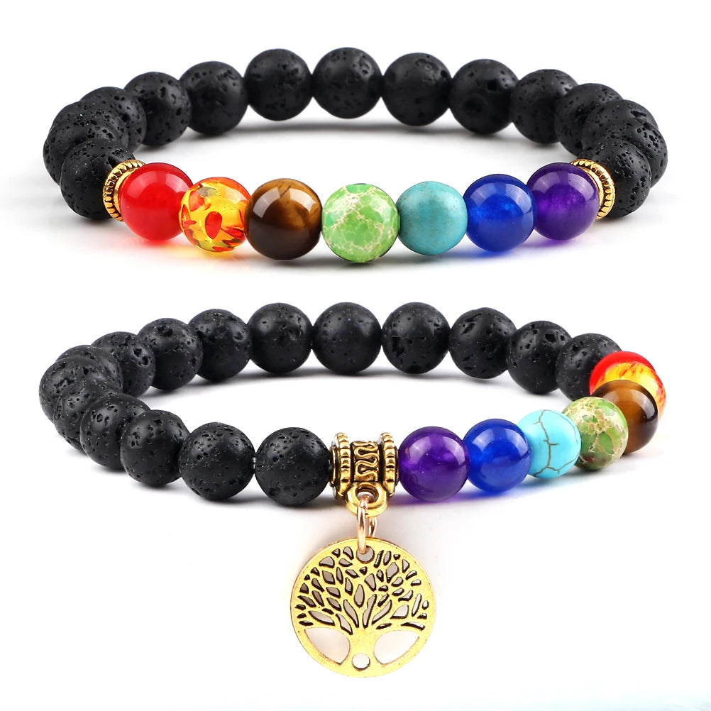 2Pcs Set 7 Chakra Charm Bracelets - Crystal Aura Co.