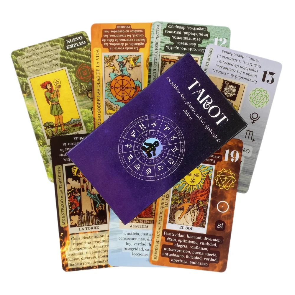 Meaning On Cards Version Tarot Deck -  Spanish & English - Crystal Aura Co.