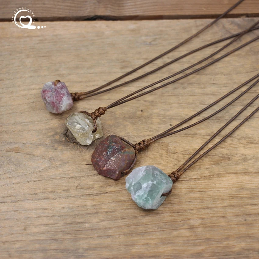 Natural Raw Stone Mineral Crystal Pendant & Necklace - Crystal Aura Co.