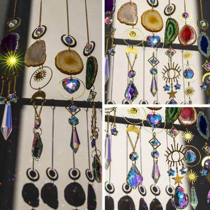 Hanging Crystals Prism Rainbow Sun Catcher With Stained Glass - Crystal Aura Co.