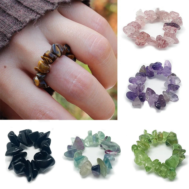 Natural Crystal Stone Rings Stretchy - Crystal Aura Co.