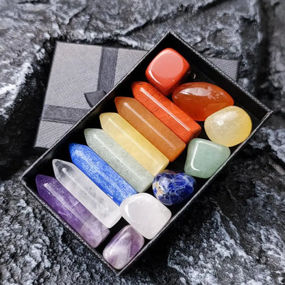 14PCS Set Natural Stone Crystal Gemstone Chakras Healing - Crystal Aura Co.