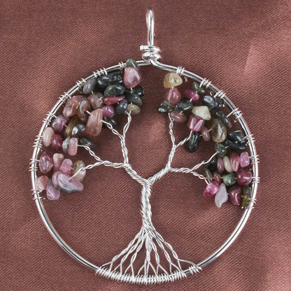 Natural Stone Crystal Tree of Life Necklace - Crystal Aura Co.