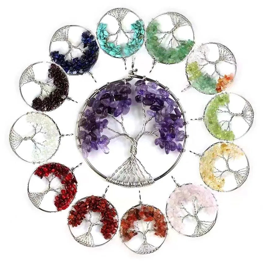 Natural Stone Crystal Tree of Life Necklace - Crystal Aura Co.