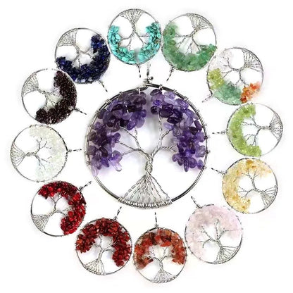 Natural Stone Crystal Tree of Life Necklace - Crystal Aura Co.