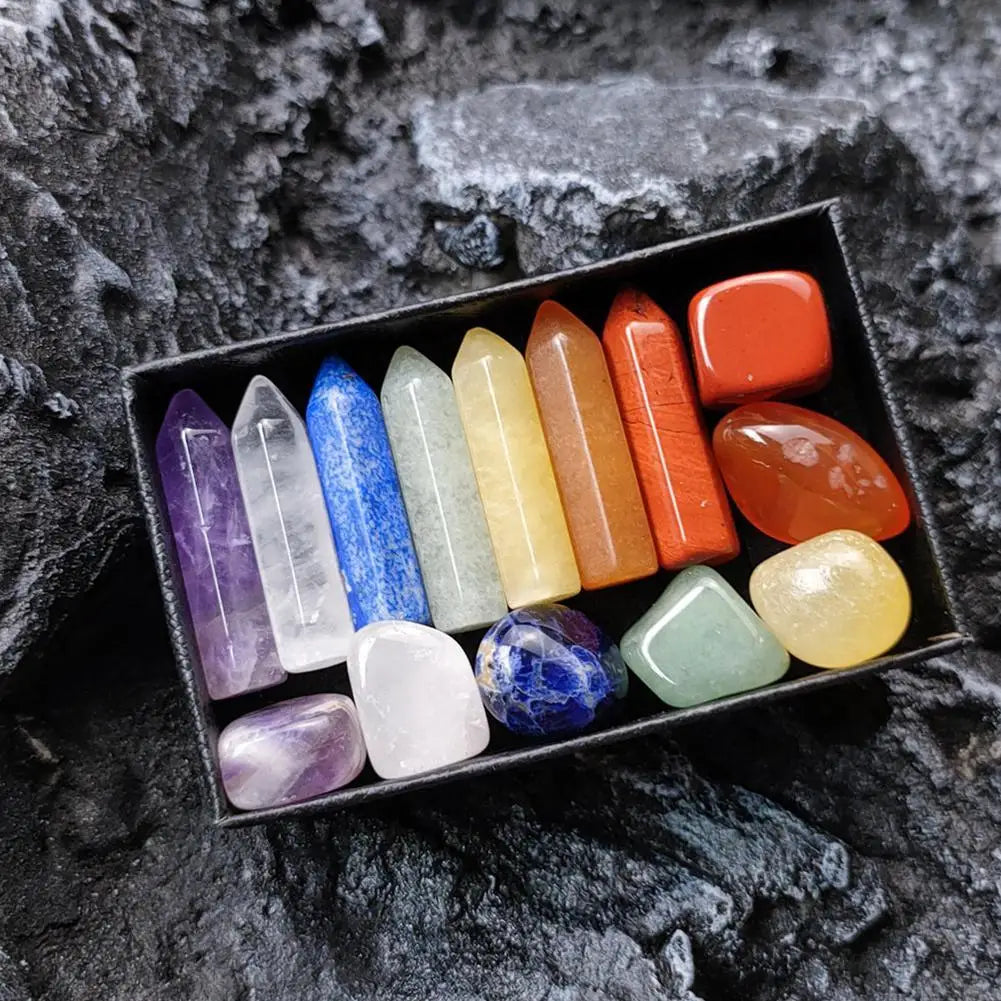 14PCS Set Natural Stone Crystal Gemstone Chakras Healing - Crystal Aura Co.