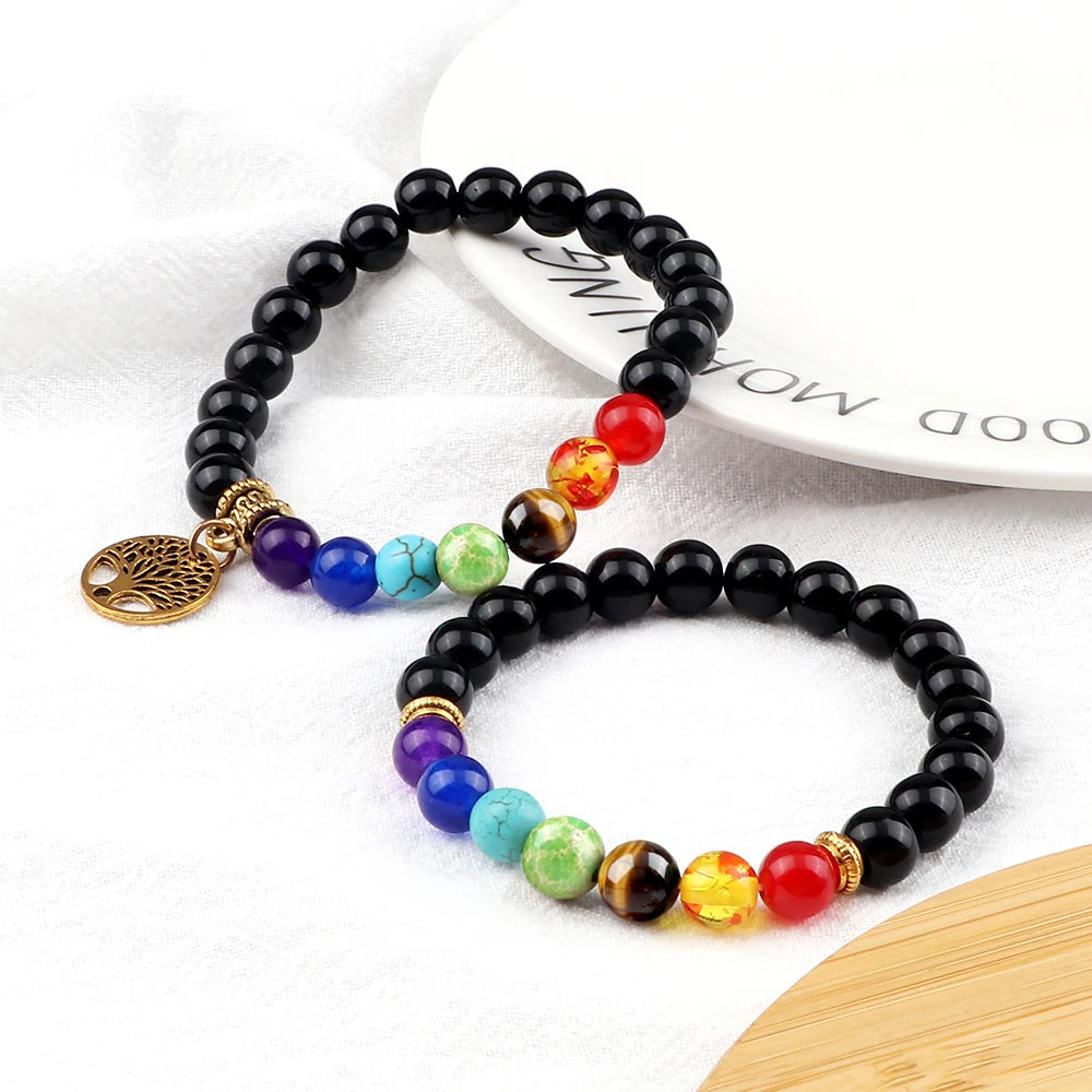 2Pcs Set 7 Chakra Charm Bracelets - Crystal Aura Co.