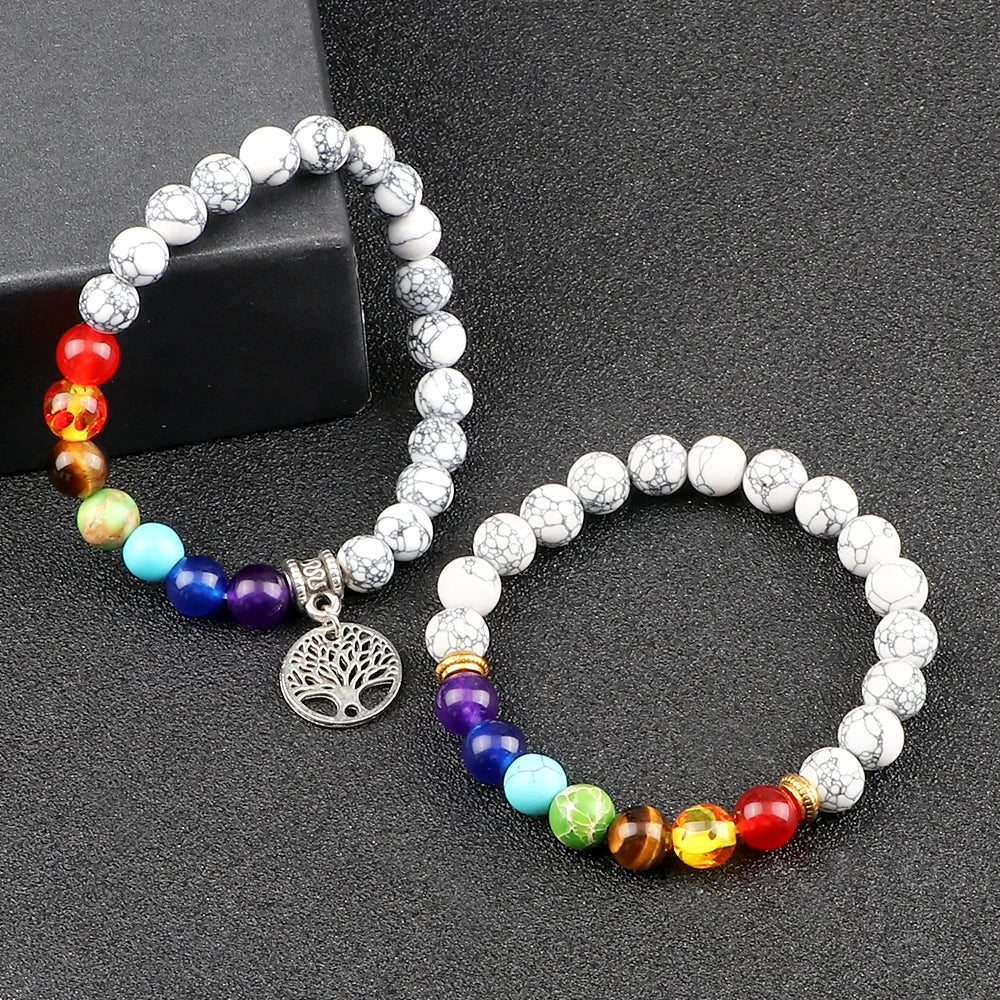 2Pcs Set 7 Chakra Charm Bracelets - Crystal Aura Co.