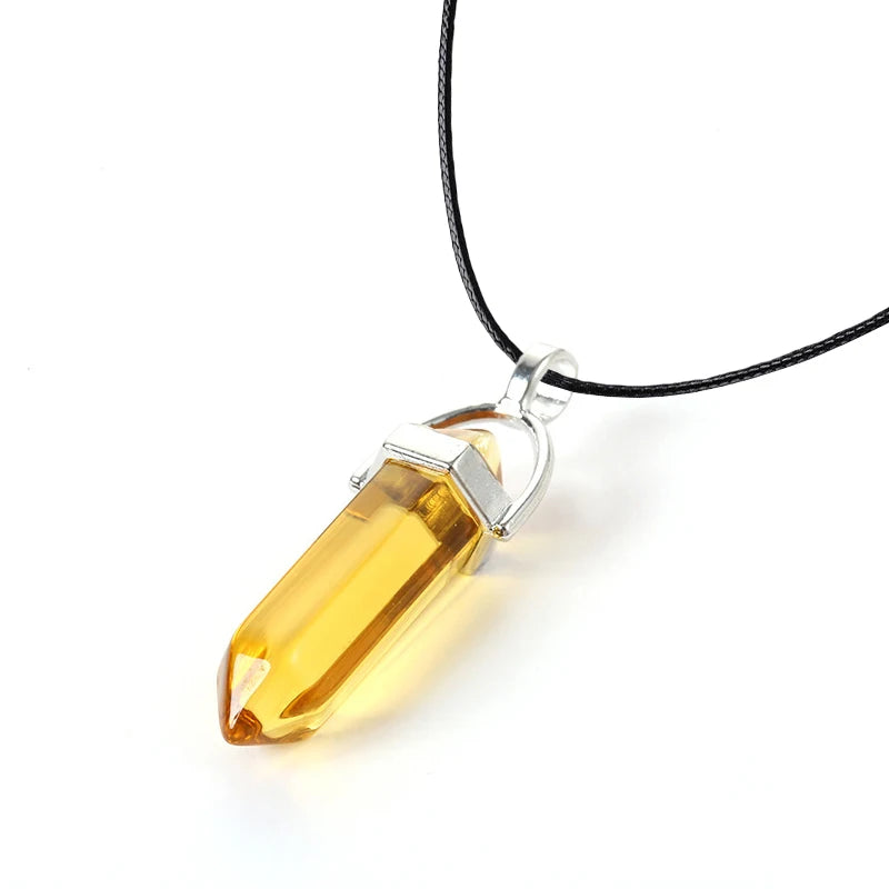 Natural Stone Crystal Hexagonal Column Pendant & Necklace - Crystal Aura Co.