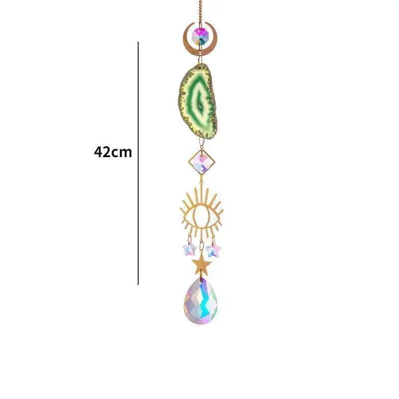 Hanging Crystals Prism Rainbow Sun Catcher With Stained Glass - Crystal Aura Co.