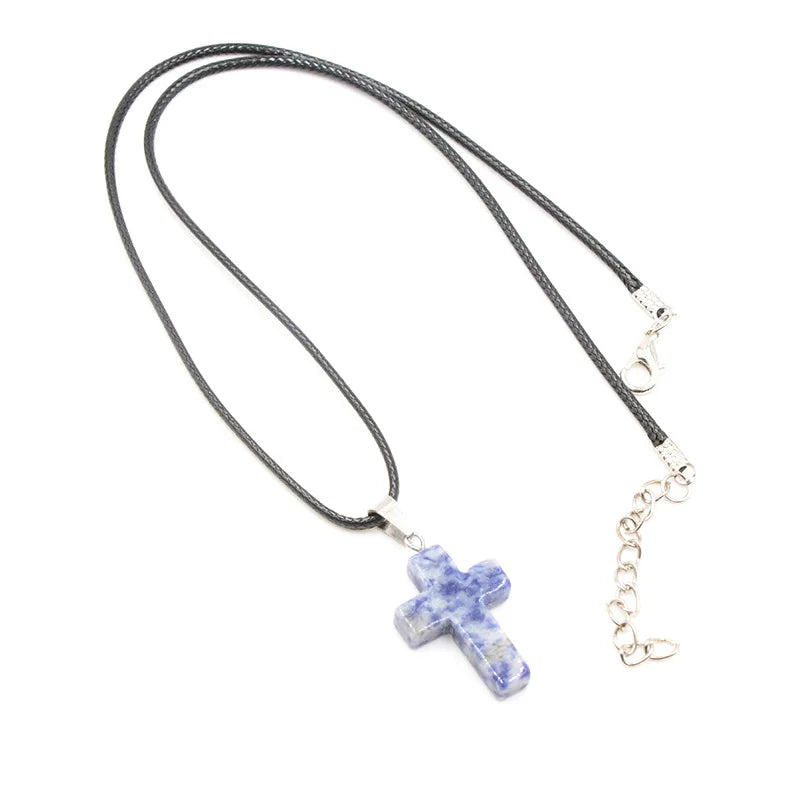 Natural Stone Crystal Cross Pendant & Necklace - Crystal Aura Co.