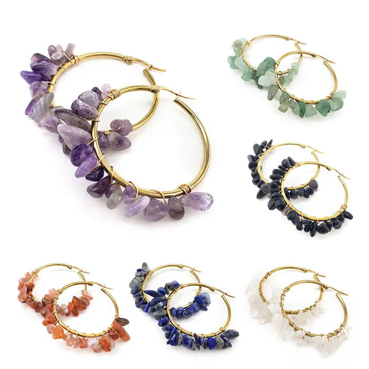 Natural Stone Hoop Earrings - Crystal Aura Co.