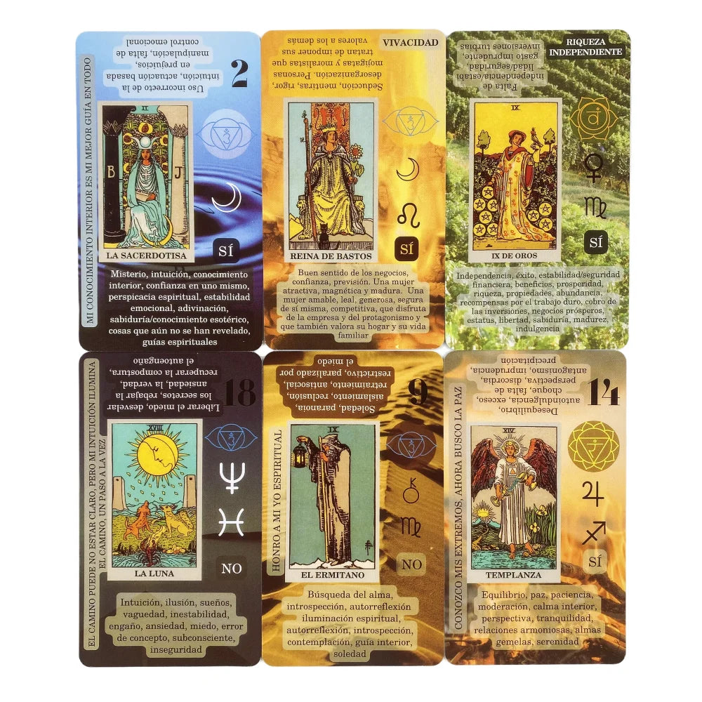 Meaning On Cards Version Tarot Deck -  Spanish & English - Crystal Aura Co.