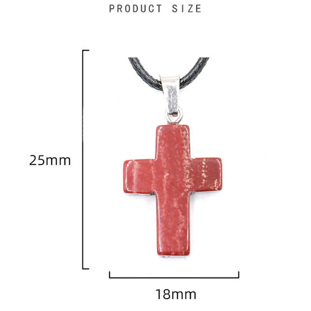 Natural Stone Crystal Cross Pendant & Necklace - Crystal Aura Co.