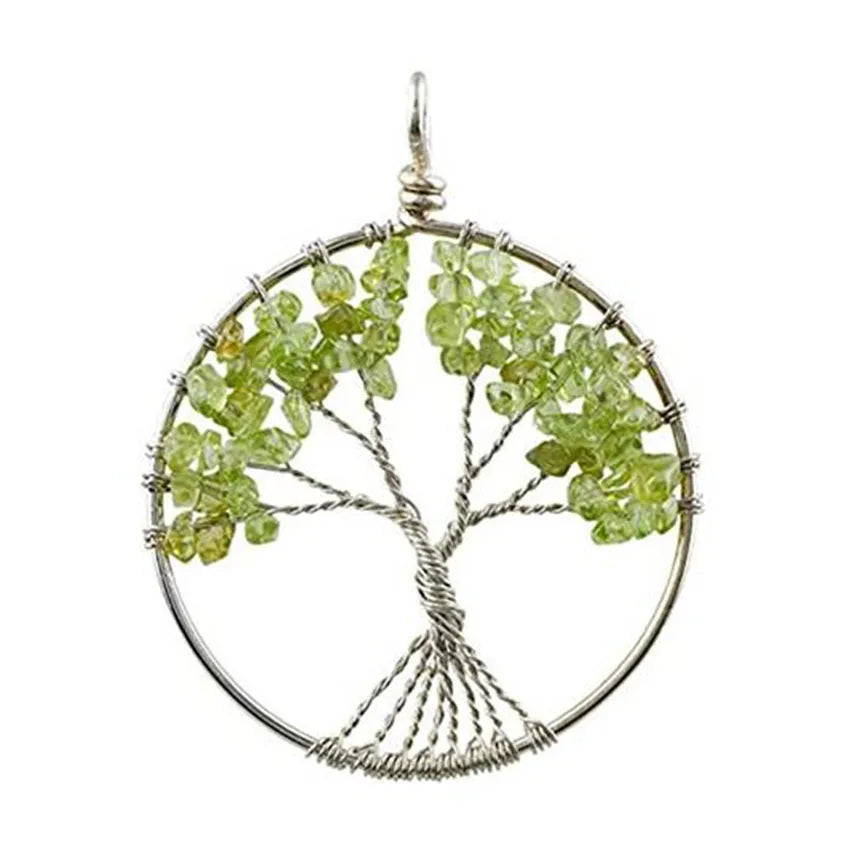 Natural Stone Crystal Tree of Life Necklace - Crystal Aura Co.