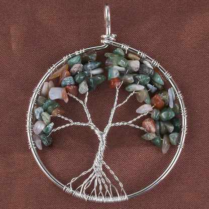 Natural Stone Crystal Tree of Life Necklace - Crystal Aura Co.